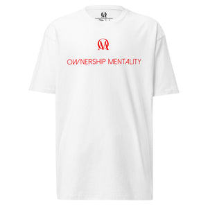 Open image in slideshow, Men’s CLASSIC &quot;OM OWNERSHIP MENTALITY&quot;  PREMIUM HEAVYWEIGHT TEE (RED LOGO)
